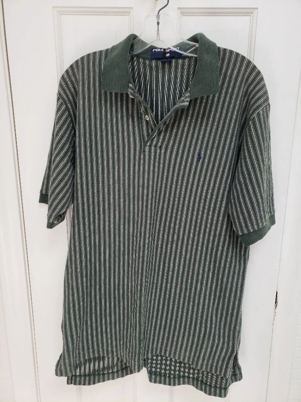 Polo Sport Ralph Lauren Polo Shirt Vintage 90s Vertical Striped L Green